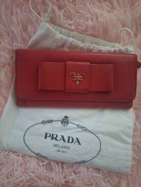 Prada Red Saffiano Bow Wallet